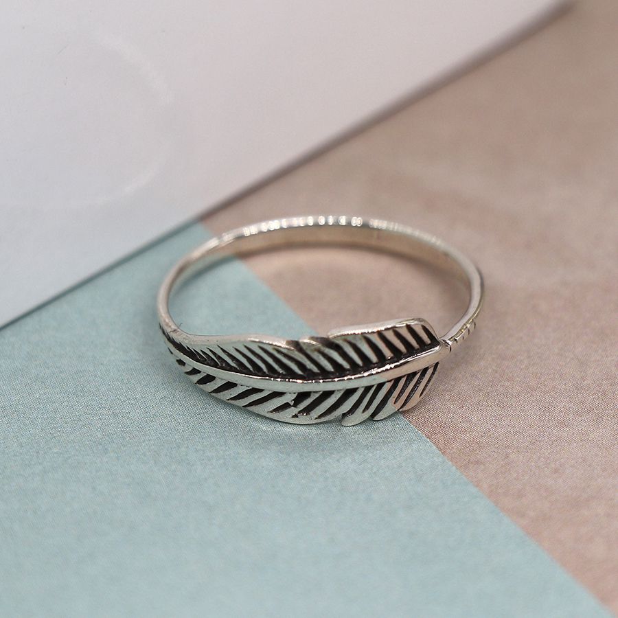 POM Sterling Silver Simple Feather Ring