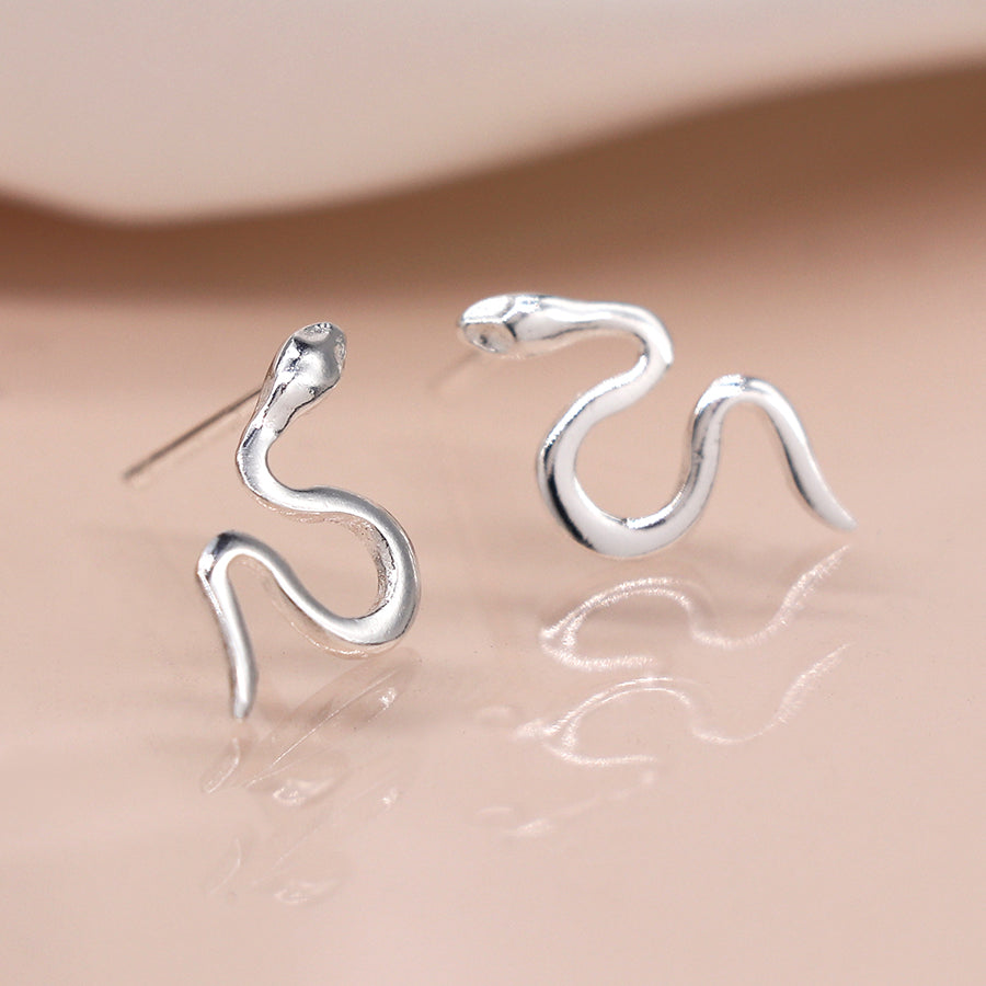 Sterling silver snake stud earrings