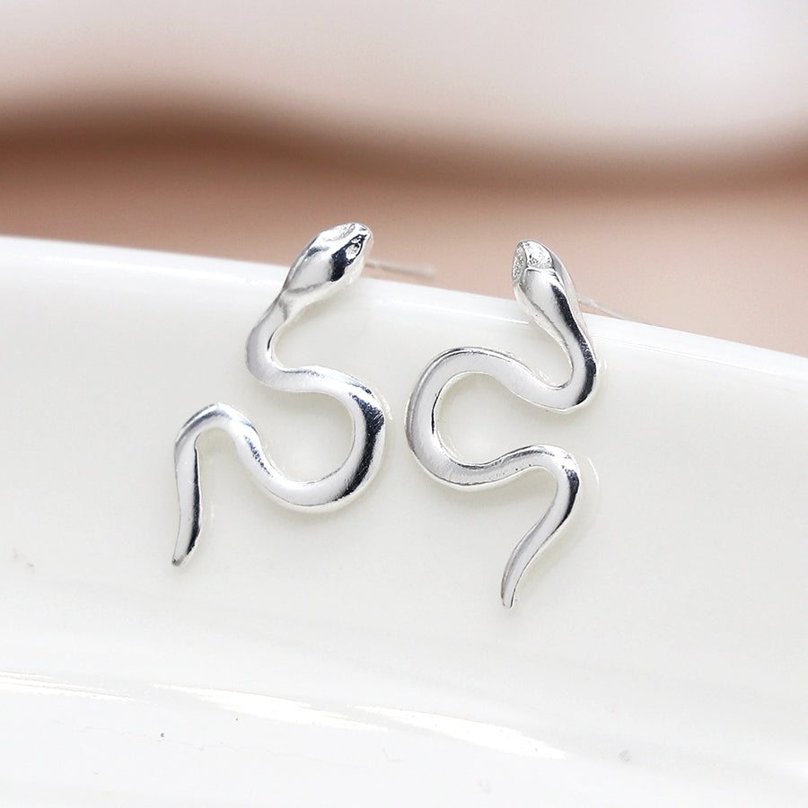 Sterling silver snake stud earrings