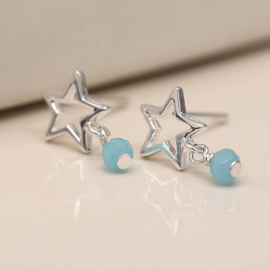 POM Sterling Silver Star and aqua bead earrings