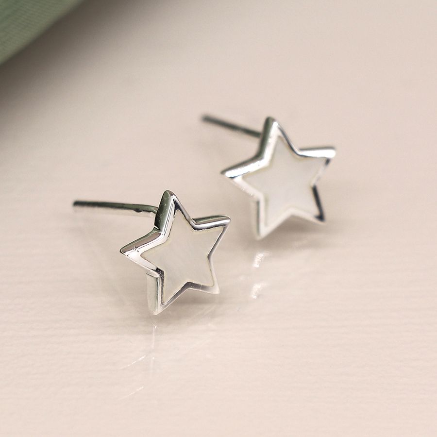 Sterling Silver Mother of Pearl Star Stud Earrings - POM