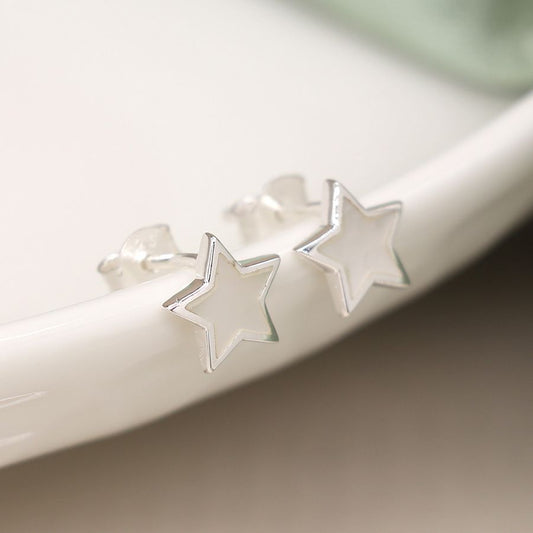 Sterling Silver Mother of Pearl Star Stud Earrings - POM