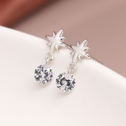 Sterling Silver Star and CZ Drop Stud Earrings - POM