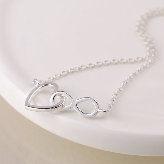 Sterling Silver Linked Heart and Infinity Necklace
