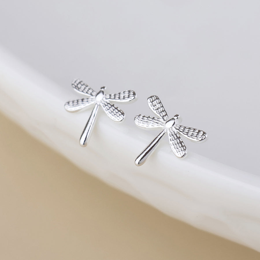 Sterling silver dragonfly stud earrings