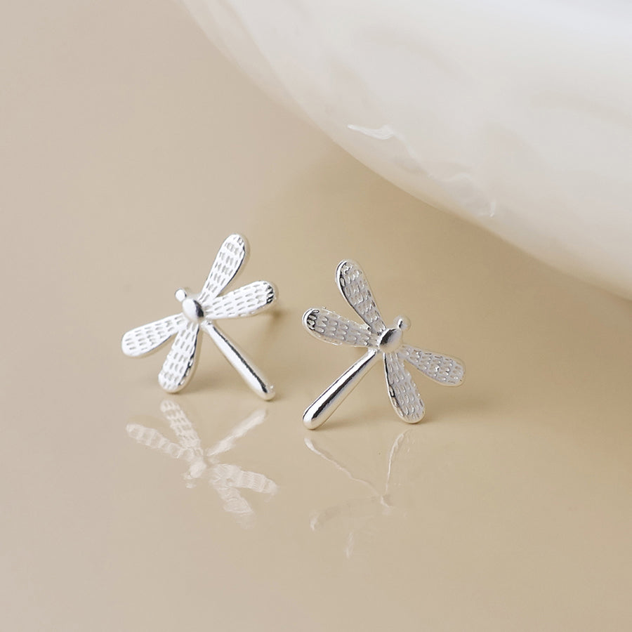 Sterling silver dragonfly stud earrings