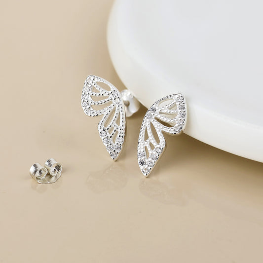 Sterling silver crystal butterfly wing studs