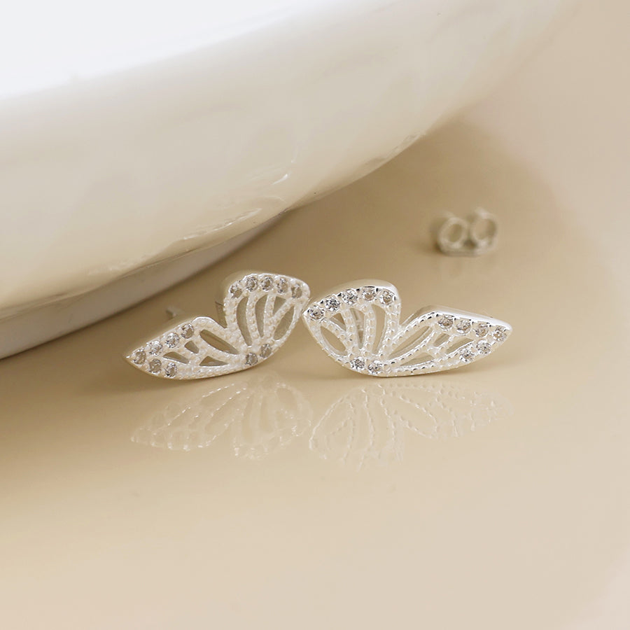 Sterling silver crystal butterfly wing studs
