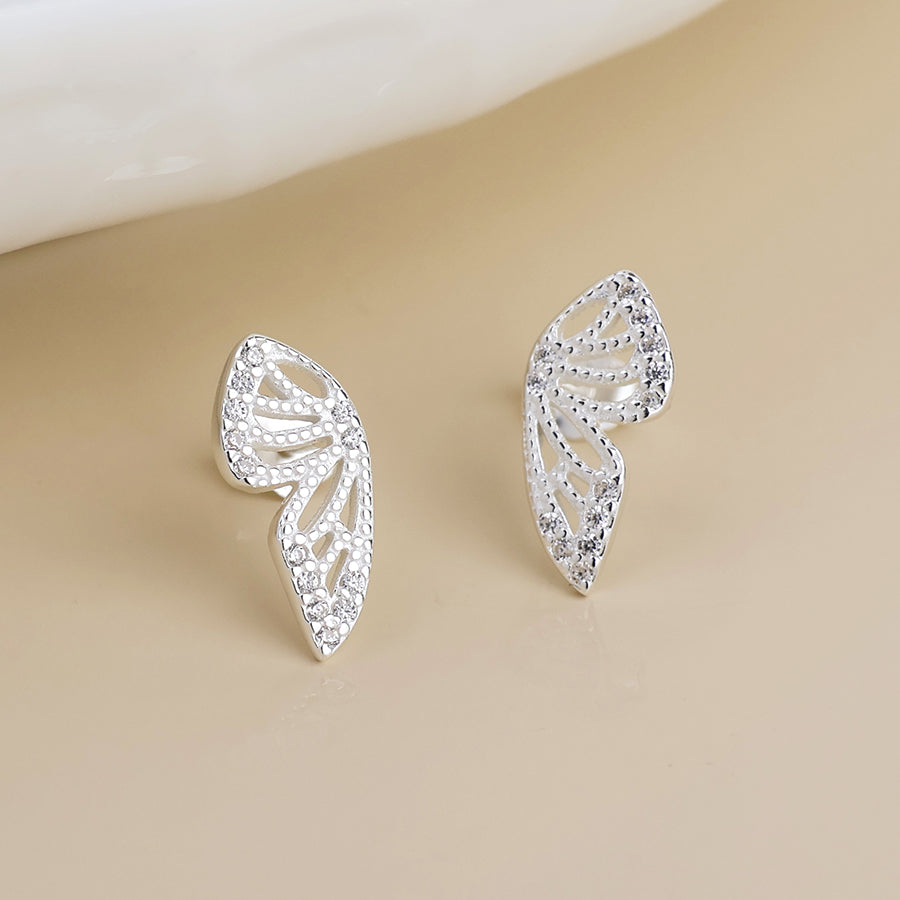 Sterling silver crystal butterfly wing studs