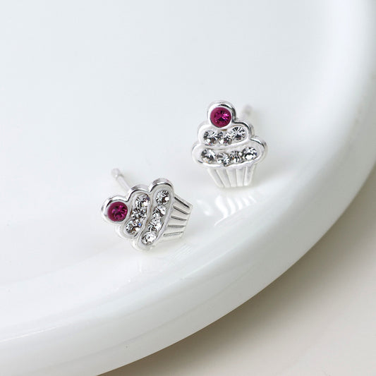 Sterling silver cupcake stud earrings