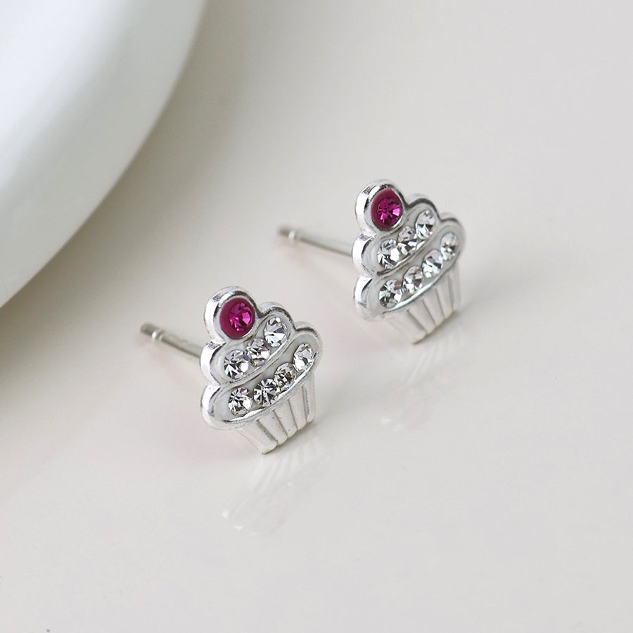Sterling silver cupcake stud earrings