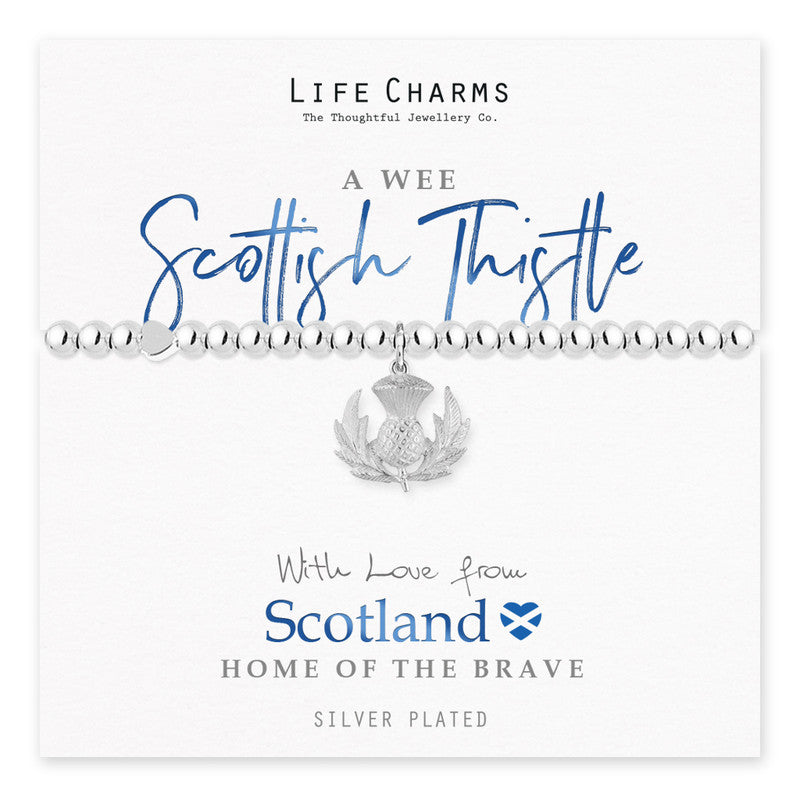 With Love From Scotland Silver Thistle Beaded Stretch Bracelet - Life Charms Jewellery. Available at Sweet P, Burnside, Glasgow