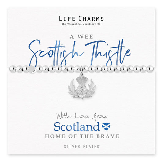 With Love From Scotland Silver Thistle Beaded Stretch Bracelet - Life Charms Jewellery. Available at Sweet P, Burnside, Glasgow