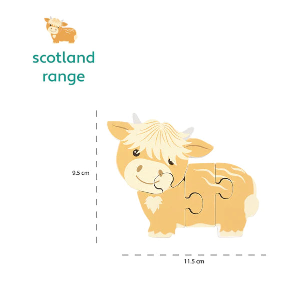 Orange Tree Toys Highland Cow Wooden Puzzle: Eco-Friendly Toddler Fun. Available at Sweet P, Burnside, Glasgow