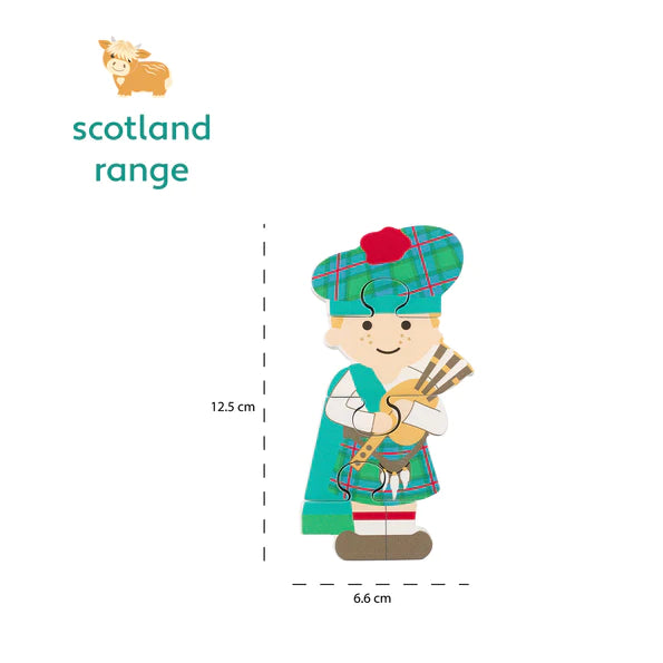 Orange Tree Toys Scottish Bagpipe Piper Wooden Puzzle: Eco-Friendly Toddler Fun. Available at Sweet P, Burnside, Glasgow