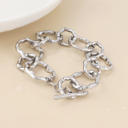 Liquid stainless steel platinum plated beaten link bracelet