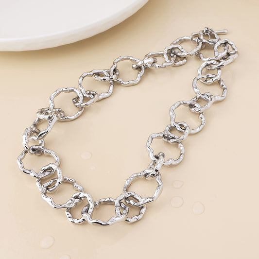 Liquid stainless steel platinum plated beaten link necklace