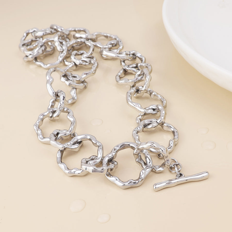 Liquid stainless steel platinum plated beaten link necklace