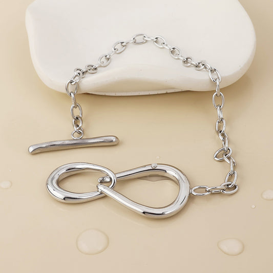 Moebius stainless steel platinum plated infinity teardrops t-bar bracelet