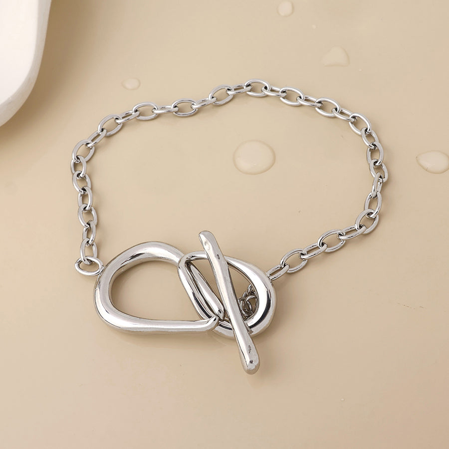 Moebius stainless steel platinum plated infinity teardrops t-bar bracelet