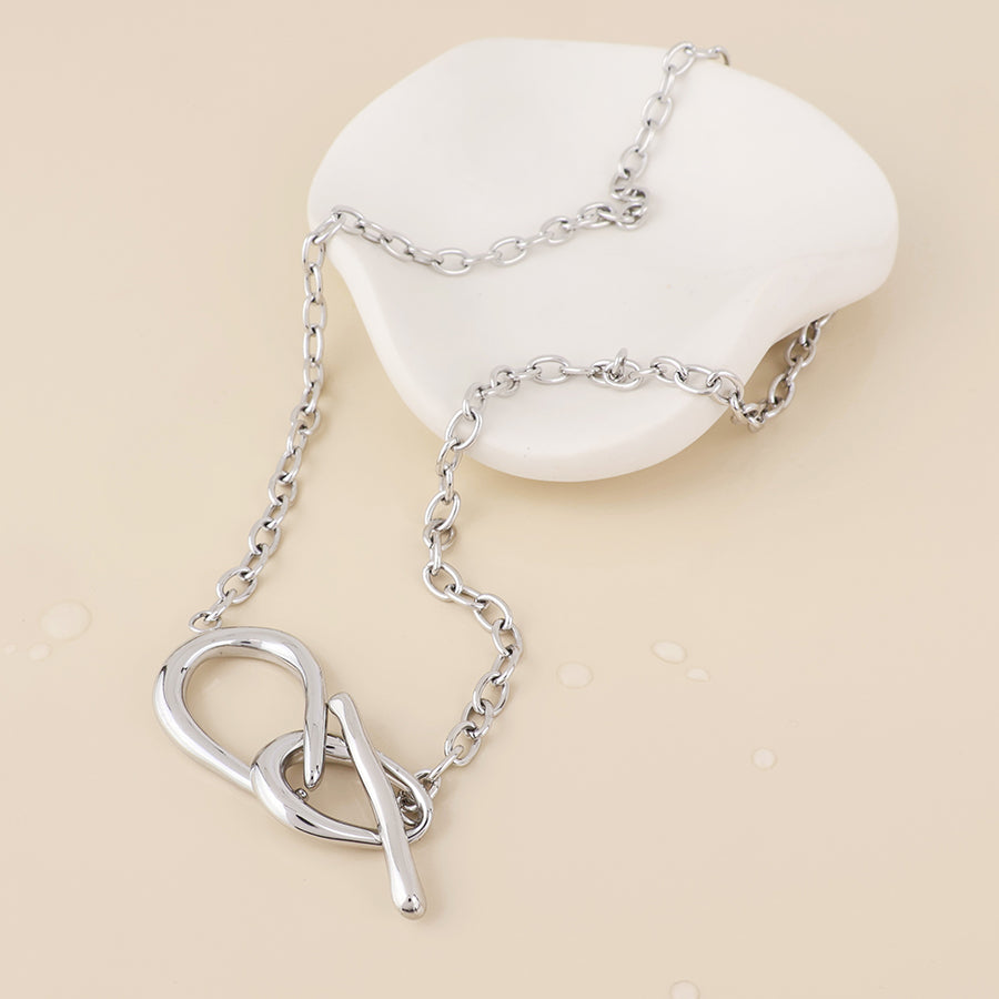 Moebius stainless steel platinum plated infinity teardrops t-bar necklace