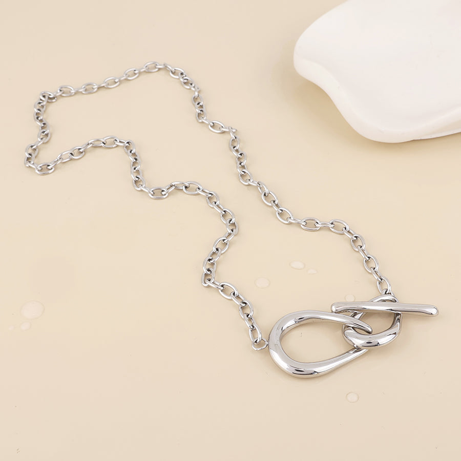 Moebius stainless steel platinum plated infinity teardrops t-bar necklace