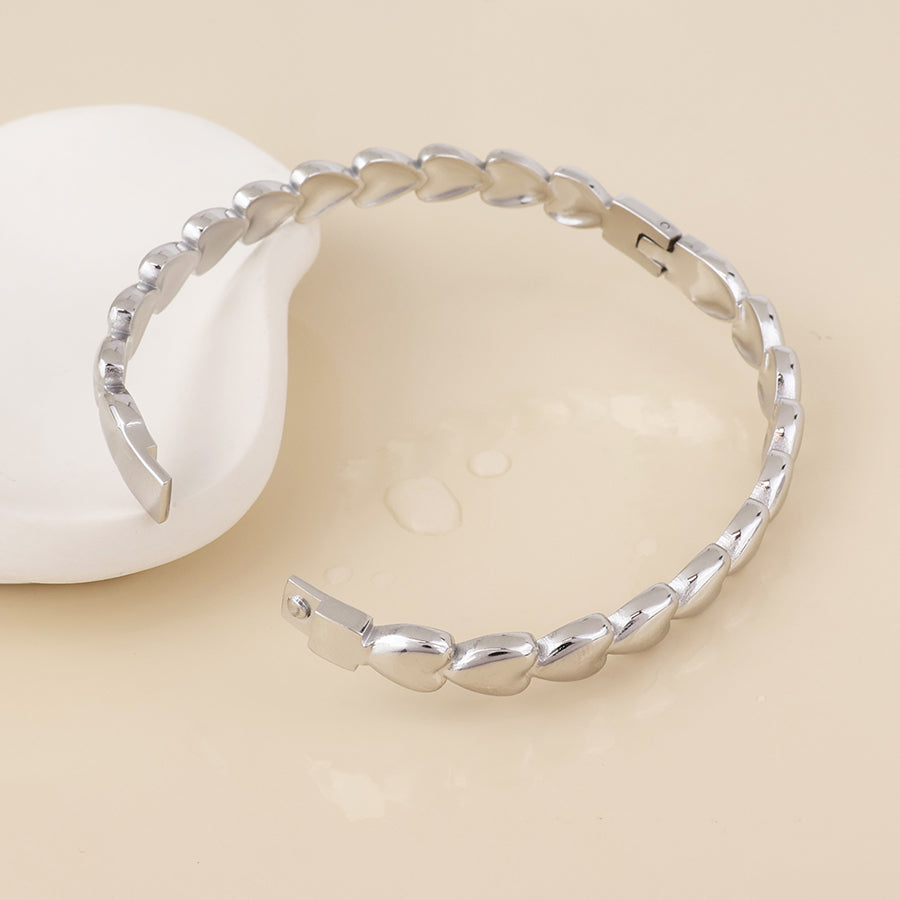 Unity stainless steel platinum plated hearts bangle
