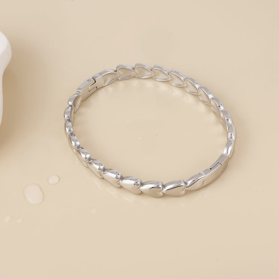 Unity stainless steel platinum plated hearts bangle