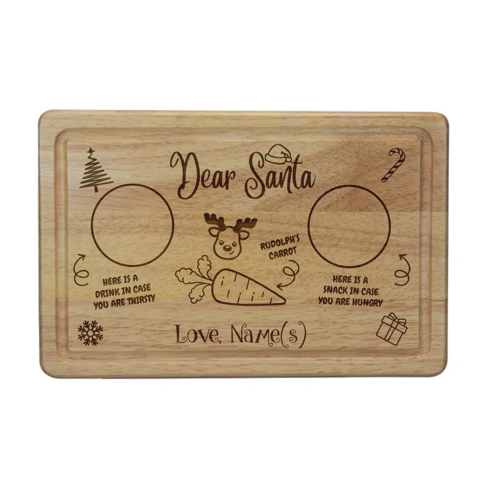 Personalised Wooden Santa Treat Tray for Mince Pie, Milk & Rudolph's Carrot | Custom Christmas Eve Plate