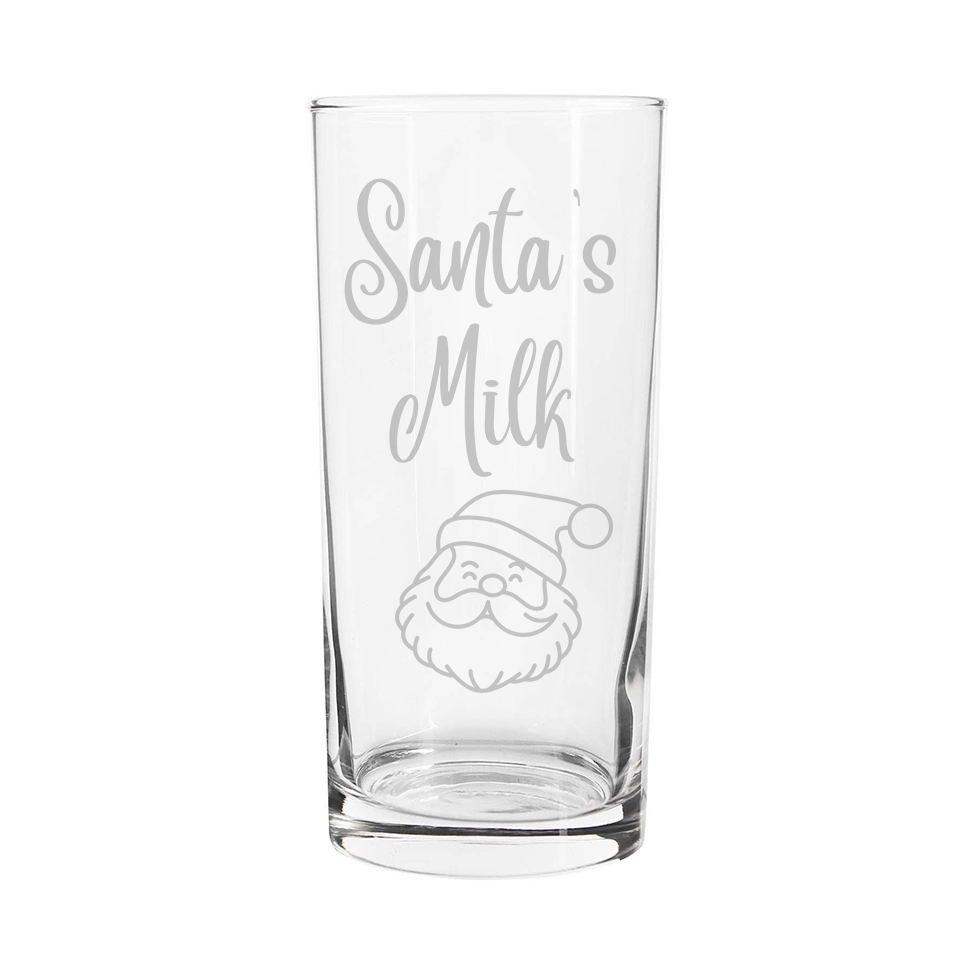 Engraved Santa Milk Glass for Christmas Eve | Personalised Festive Milk Glass - Perfect with Santa Tray