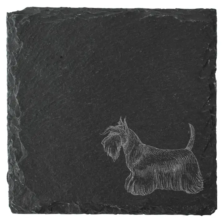 Handcrafted Slate Coasters Set – Custom Engraved Scottish Designs | Highland Cow, Stag, Scottish Terrier, Thistle