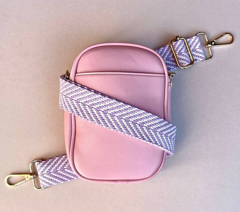 Lilac White Two Tone Woven Chevron Bag Strap (Gold Hardware)