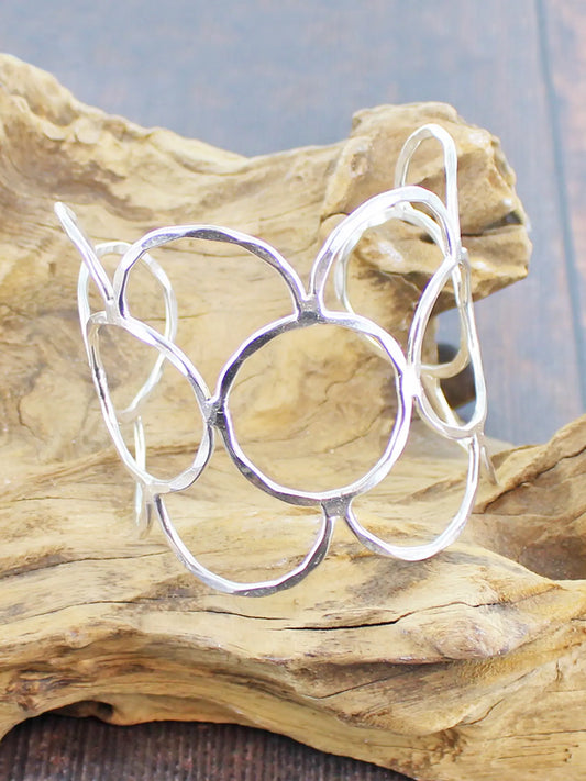 Silver Beaten Open Circle Cuff Bracelet