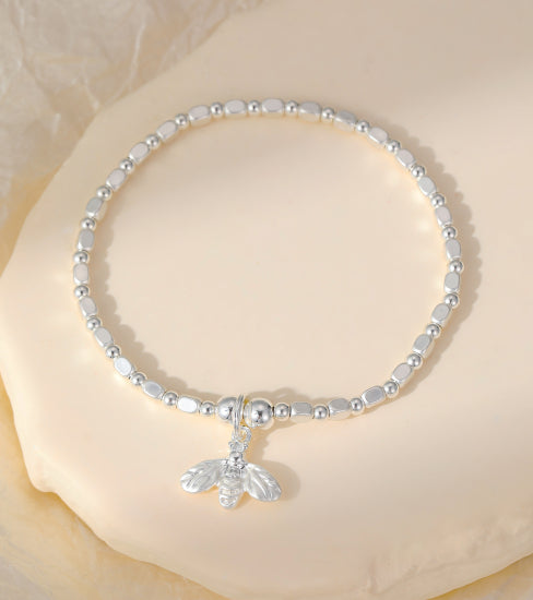 Silver Bee Charm Stretch Bracelet