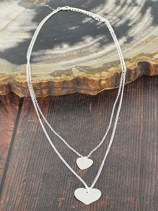Silver Double-Strand Heart Charm Necklace