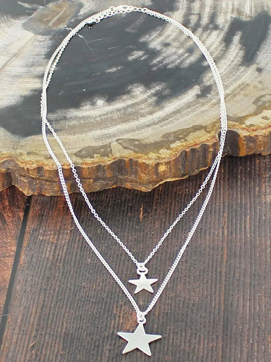 Silver Double-Strand Star Charm Necklace