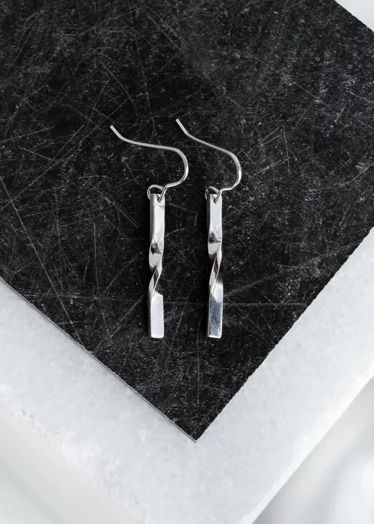 Sterling Silver Drop Earrings with Hand-Turned Torque Twist – By Rebecca