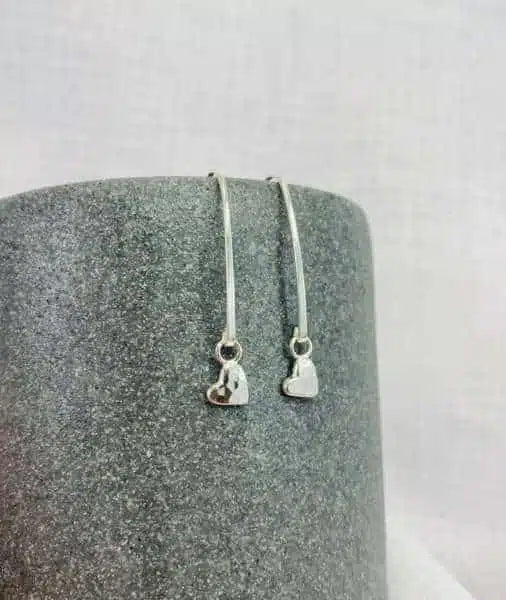 Sterling Silver Wee Heart Drop Earrings – Handcrafted Organic Hammered Hearts By Rebecca