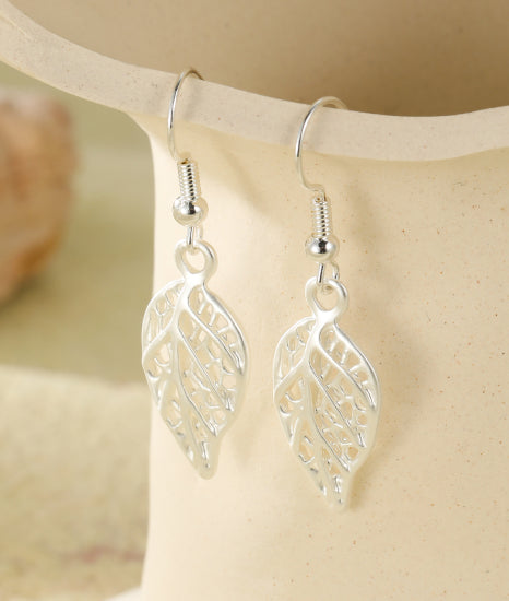 Silver Leaf Drop Earrings
