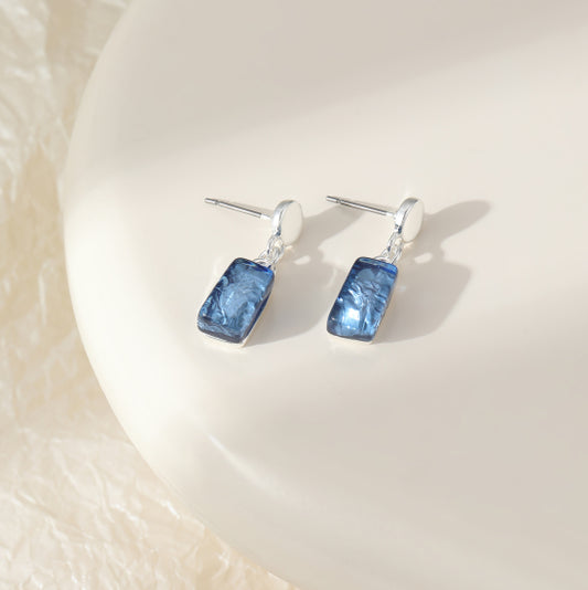 Silver Plated Dangling Earrings with Blue Drop