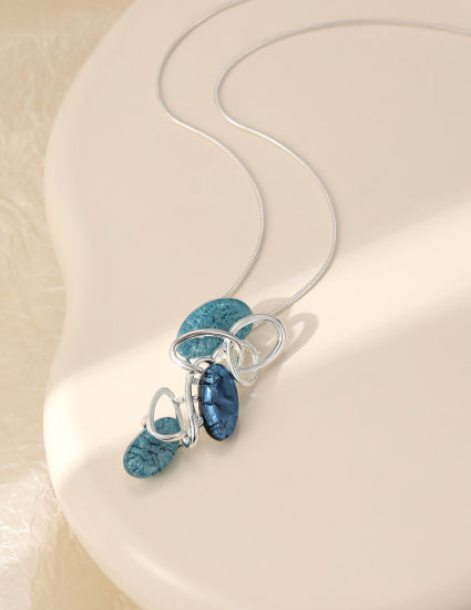 Silver Plated Necklace with Blue Stone Pendant