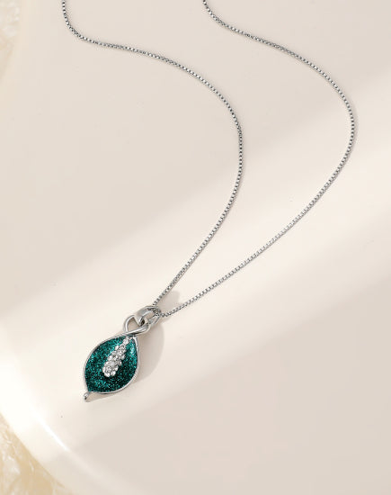 Silver Plated Necklace with Emerald Green Pendant
