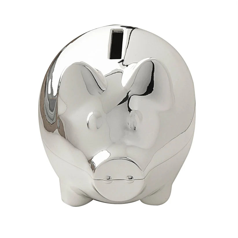 Silver Plated Piggy Money Box – Engravable Keepsake Gift for New Baby