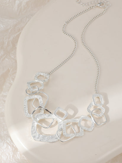 Silver Short Necklace with Abstract Design