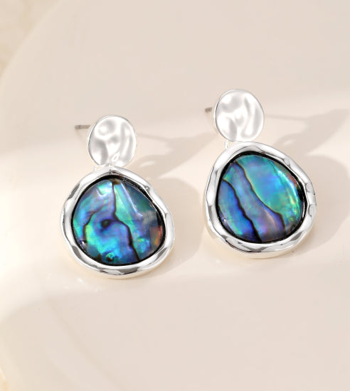 Silver Stud Earrings with Mother of Pearl Inlay
