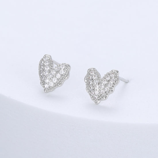 Small Crystal Heart Stud Earrings