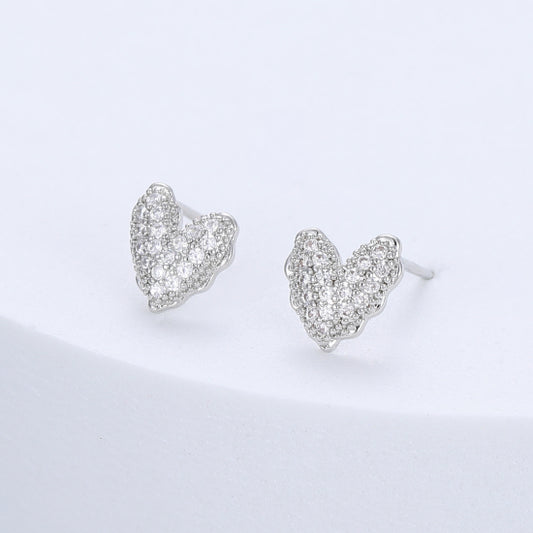 Small Crystal Heart Stud Earrings