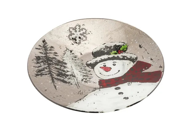 Large Glass Snowman Bowl