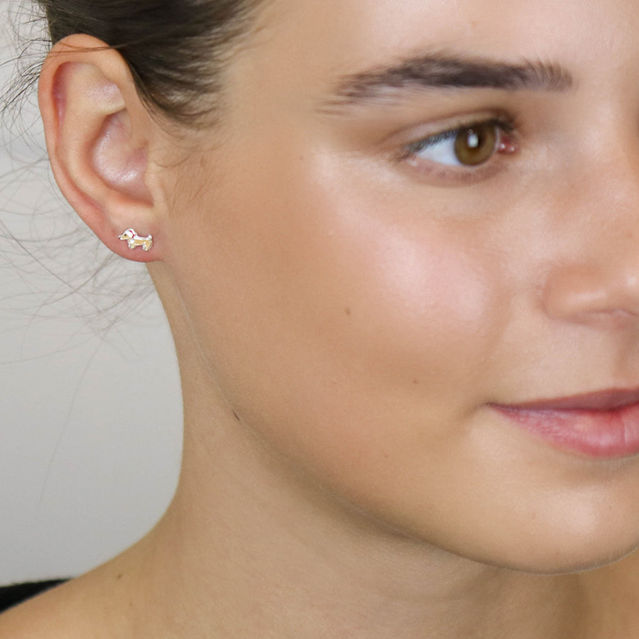 Sterling Silver Christmas Dachshund Dog Earrings - POM