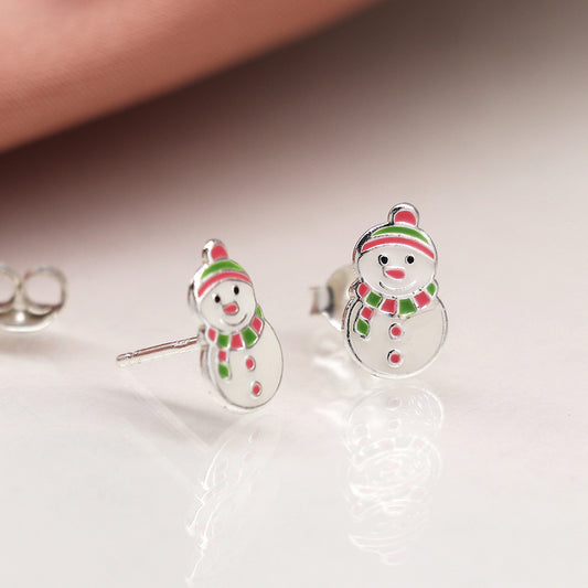 Sterling Silver Christmas Snowmen Earrings - POM